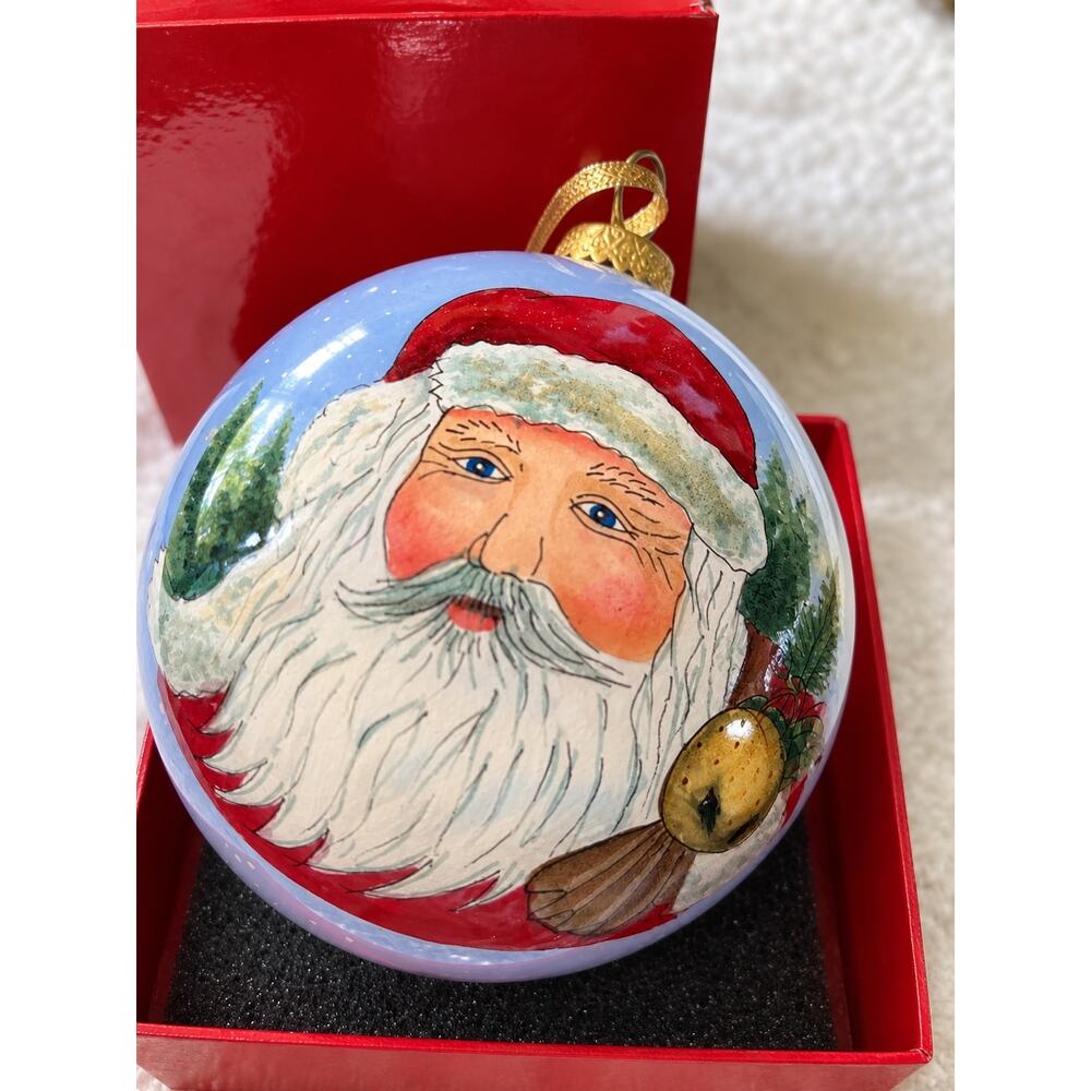 Kc 1999 Merry Christmas Santa round ornament handpainted depiction Santa Claus